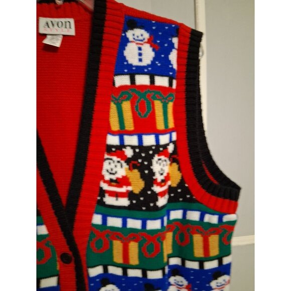 Vintage Avon Ugly Christmas Sweater Vest Snowman Santa Presents Plus Size 1X/2X - Picture 9 of 9